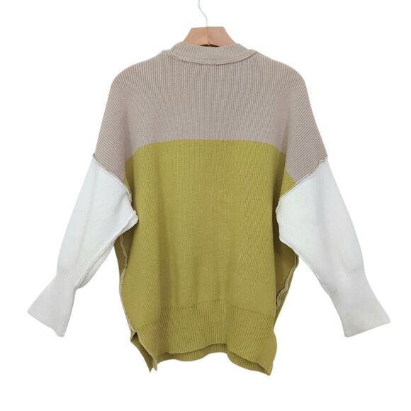Free People Easy Street Sweater Womens XS Brown Color Block Ribbed Oversized - Picture 6 of 11